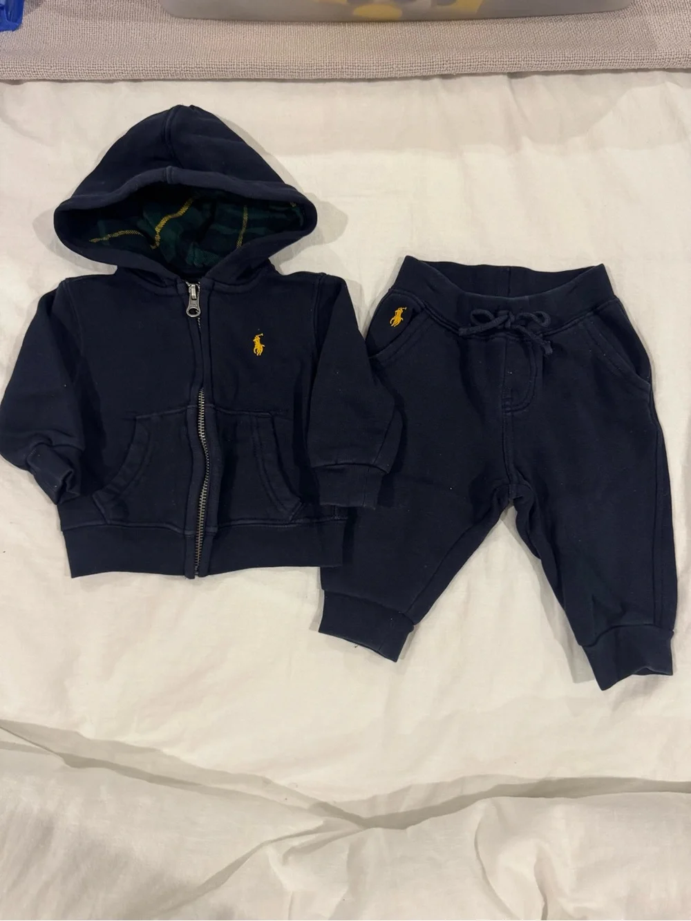 Ralph Lauren Navy Zip Hoodie & Joggers with Yellow Pony